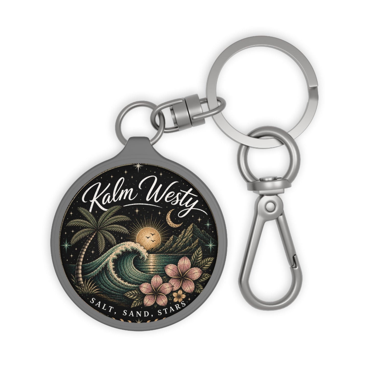 Kalm Westy Round Keyring Tag — Surf Beach Design “Salt, Sand, Stars”
