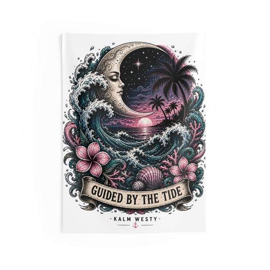 Wall Tapestry — "Guided by the Tide" Moonlit Beach Ocean Scene