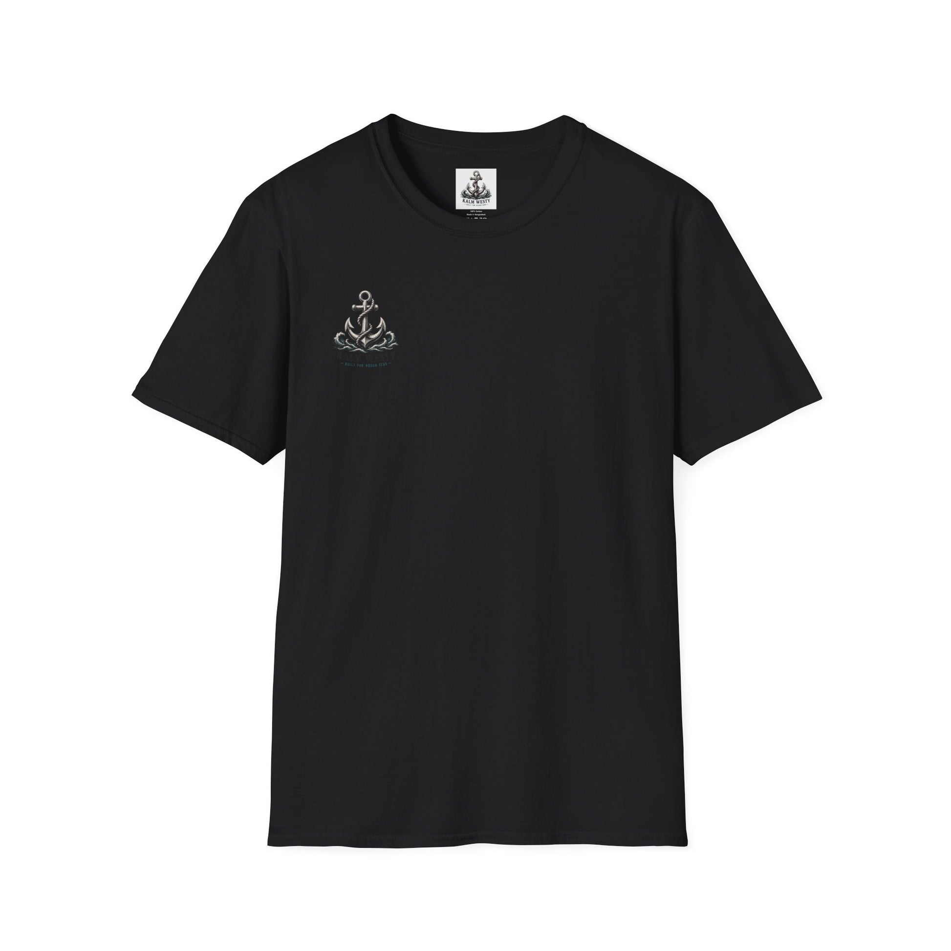 Black nautical kraken anchor t-shirt with a front chest graphic on soft cotton, ideal for rough seas and ocean lovers.