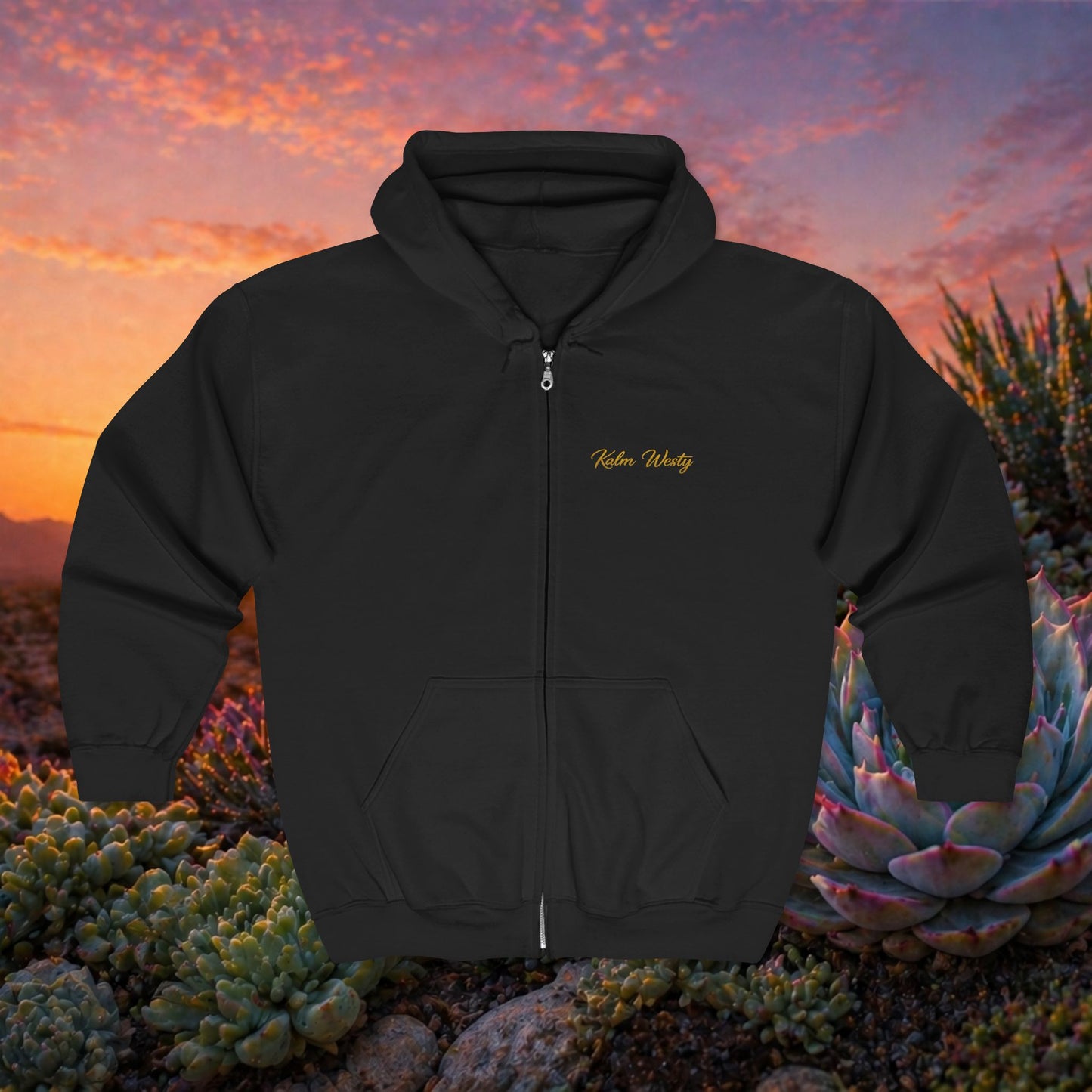 Zip Hoodie — Kalm Westy Gold Palm Logo