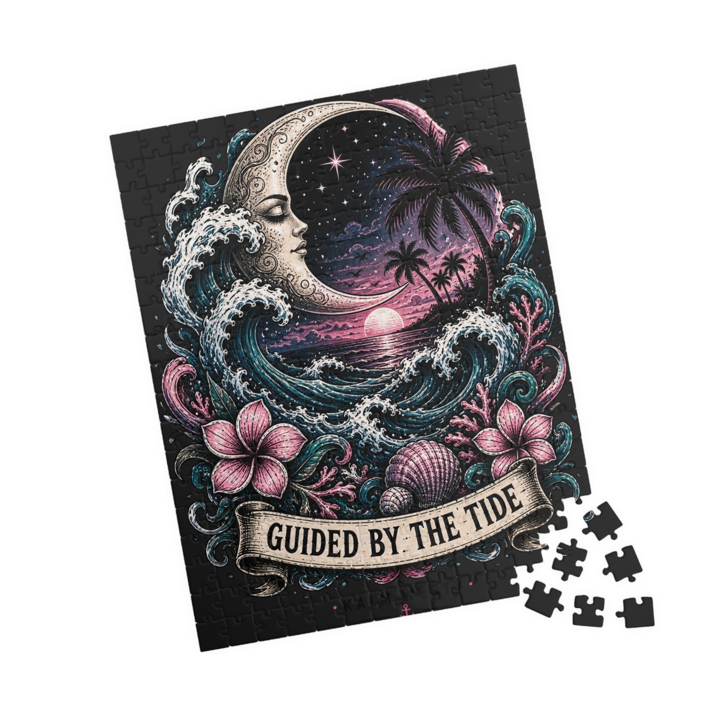Guided by the Tide Puzzle — Moonlit Tropical Ocean Jigsaw (110–1014 pcs)