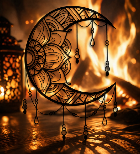🌙 Ember Moon Wall Art | Sacred Celestial Fire Decor