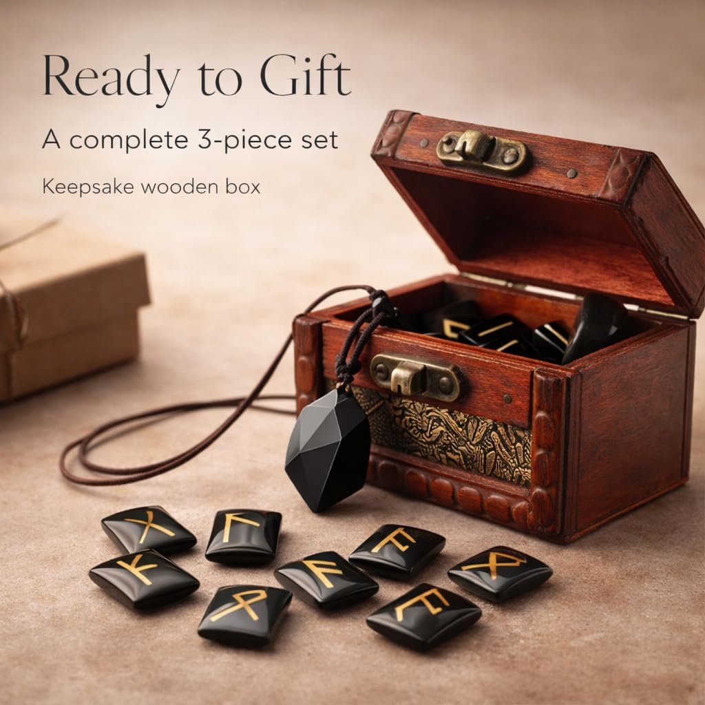 Elder Futhark Rune Set – Crystal Divination Stones with Box | Kalm Westy