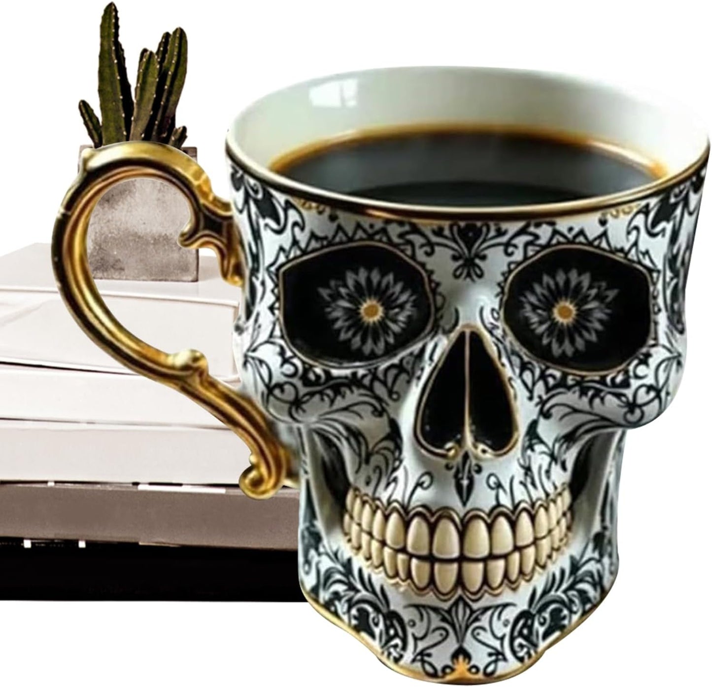 Skull Coffee Mug Halloween Resin Coffee Cup Skeleton Head Mug Street Fashion Drinkware Collectible Decoration Dark Art for Home Hotel Camping Dorm Apartment