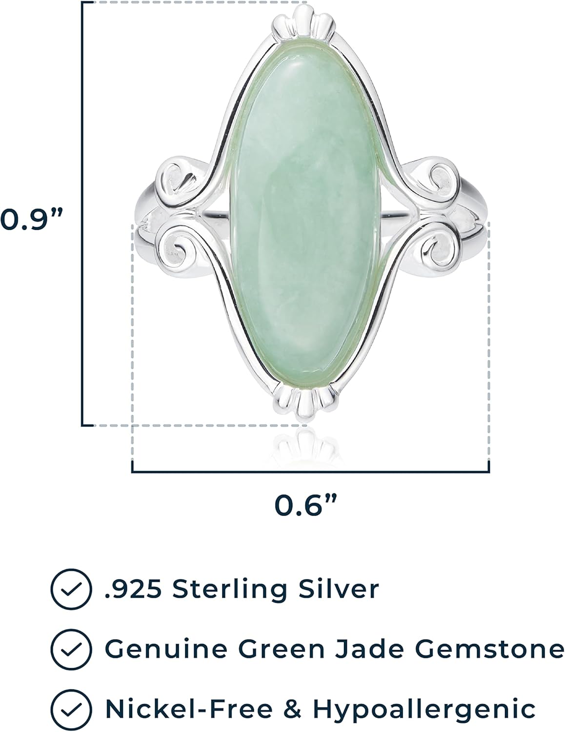 Sterling Silver Green Jade Ring – Lunar Tide Statement Ring 🌙💚