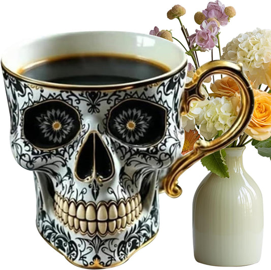 Skull Coffee Mug Halloween Resin Coffee Cup Skeleton Head Mug Street Fashion Drinkware Collectible Decoration Dark Art for Home Hotel Camping Dorm Apartment
