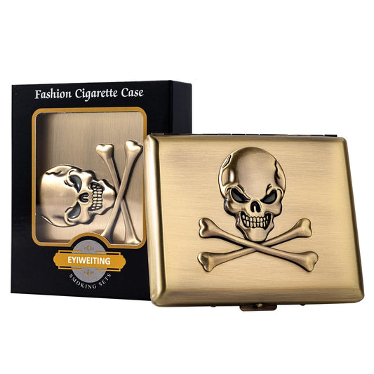 Classic Vintage Raised Skull Metal Women's Men's Portable Cigarette Case, Holds 18-20 100mm Cigarettes,RFID Credit Card Wallet (Skull Black)