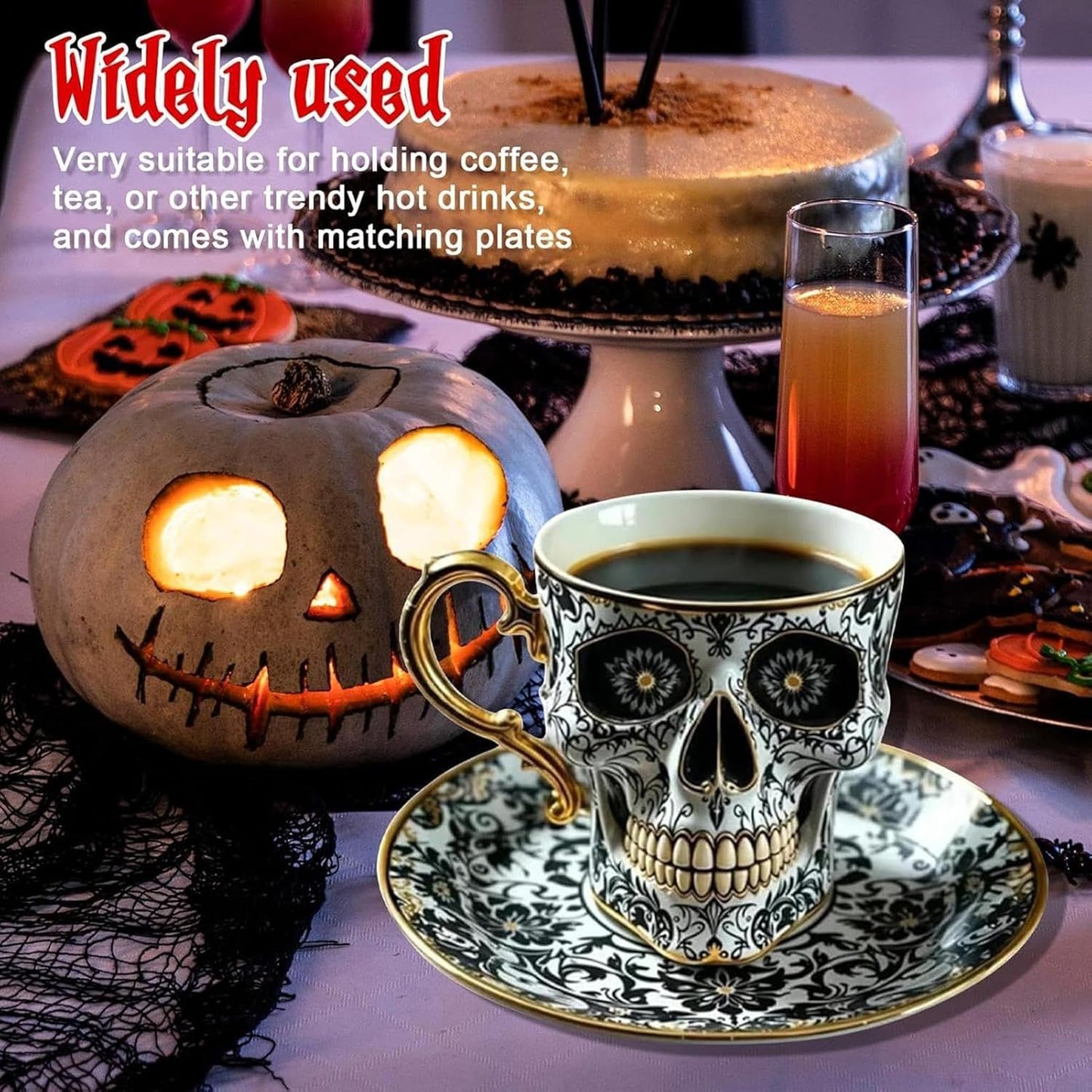Skull Coffee Mug Halloween Resin Coffee Cup Skeleton Head Mug Street Fashion Drinkware Collectible Decoration Dark Art for Home Hotel Camping Dorm Apartment