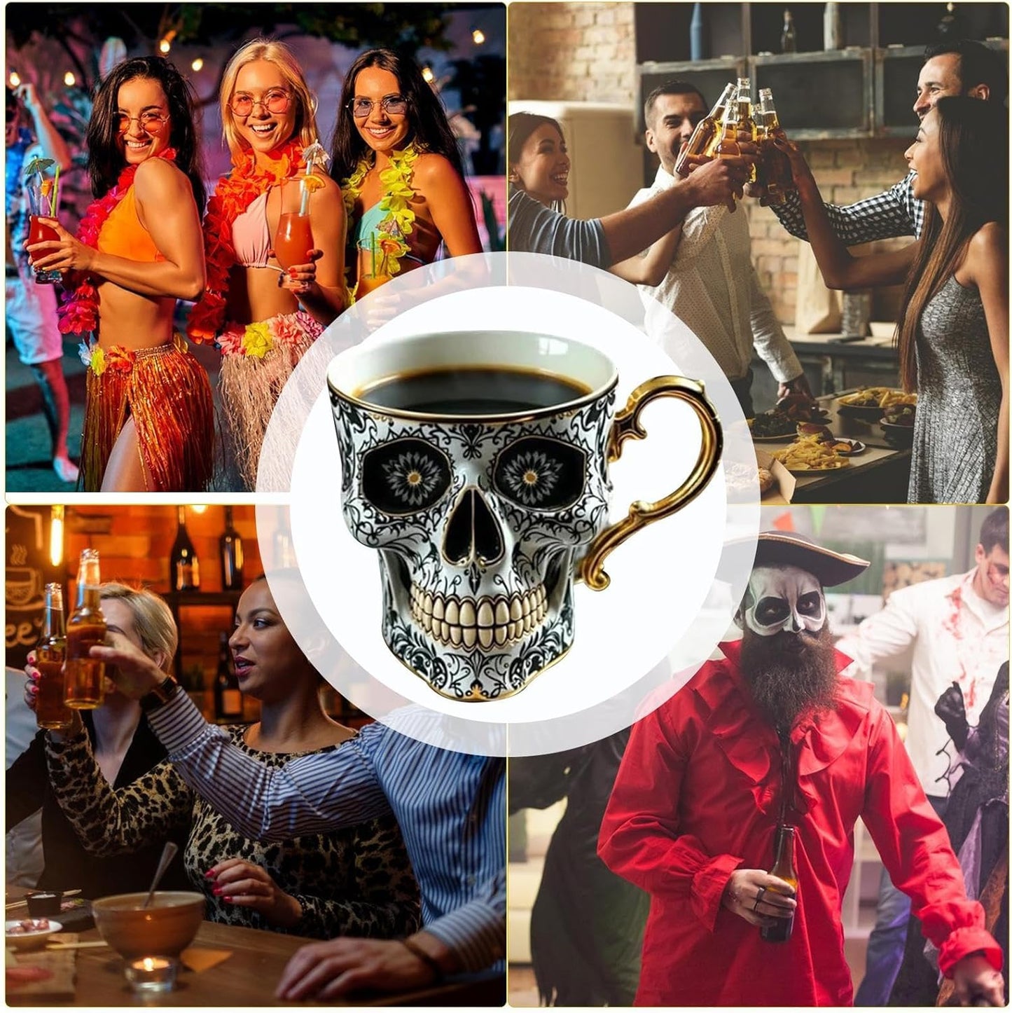 Skull Coffee Mug Halloween Resin Coffee Cup Skeleton Head Mug Street Fashion Drinkware Collectible Decoration Dark Art for Home Hotel Camping Dorm Apartment