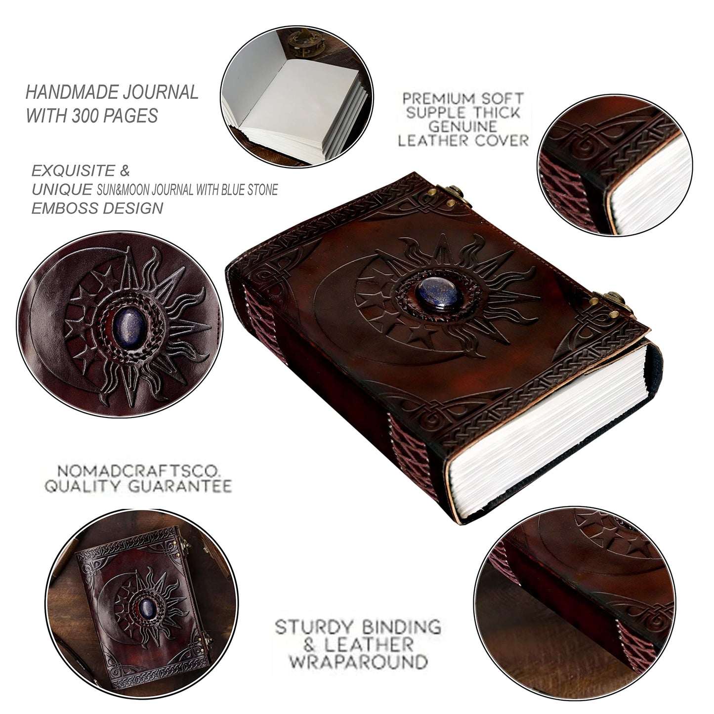 Sun & Moon Leather Journal | Celestial Spiritual Notebook