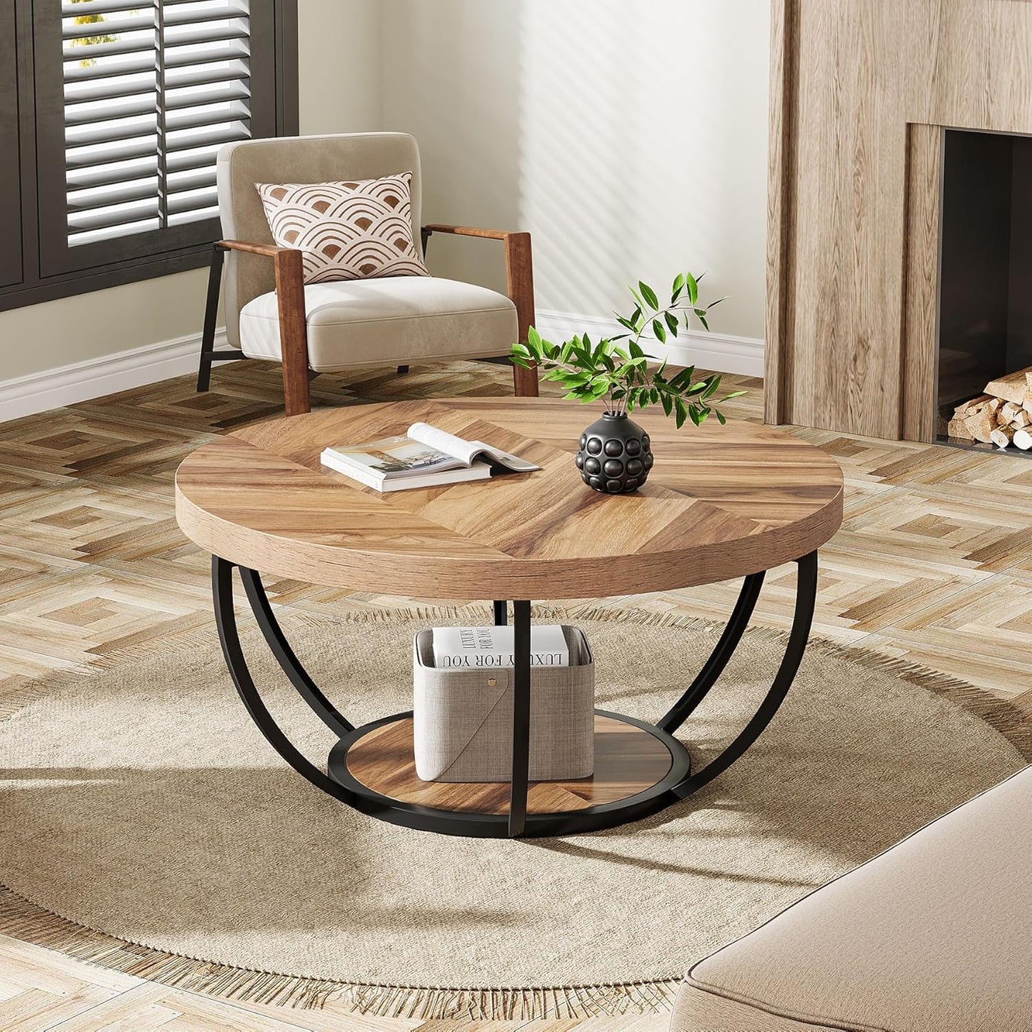 Round Coffee Table – Coastal Boho Living Room Accent | Kalm Westy