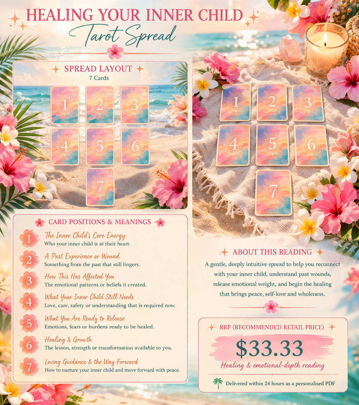 ✧ Healing Your Inner Child ✧ Tarot Spread
A gentle, deeply intuitive reading to reconnect you with the parts of yourself that still need love, understanding, and healing.