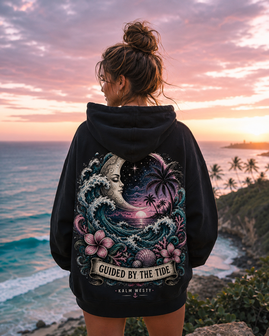 Oversized Coastal Witch Hoodie – Moon Wave Tarot Fleece Hoodie | Kalm Westy 🌙🔮