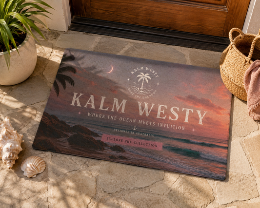 Kalm Westy Polyester Doormat — Coastal Sunset Welcome Mat (Where the Ocean Meets Intuition)