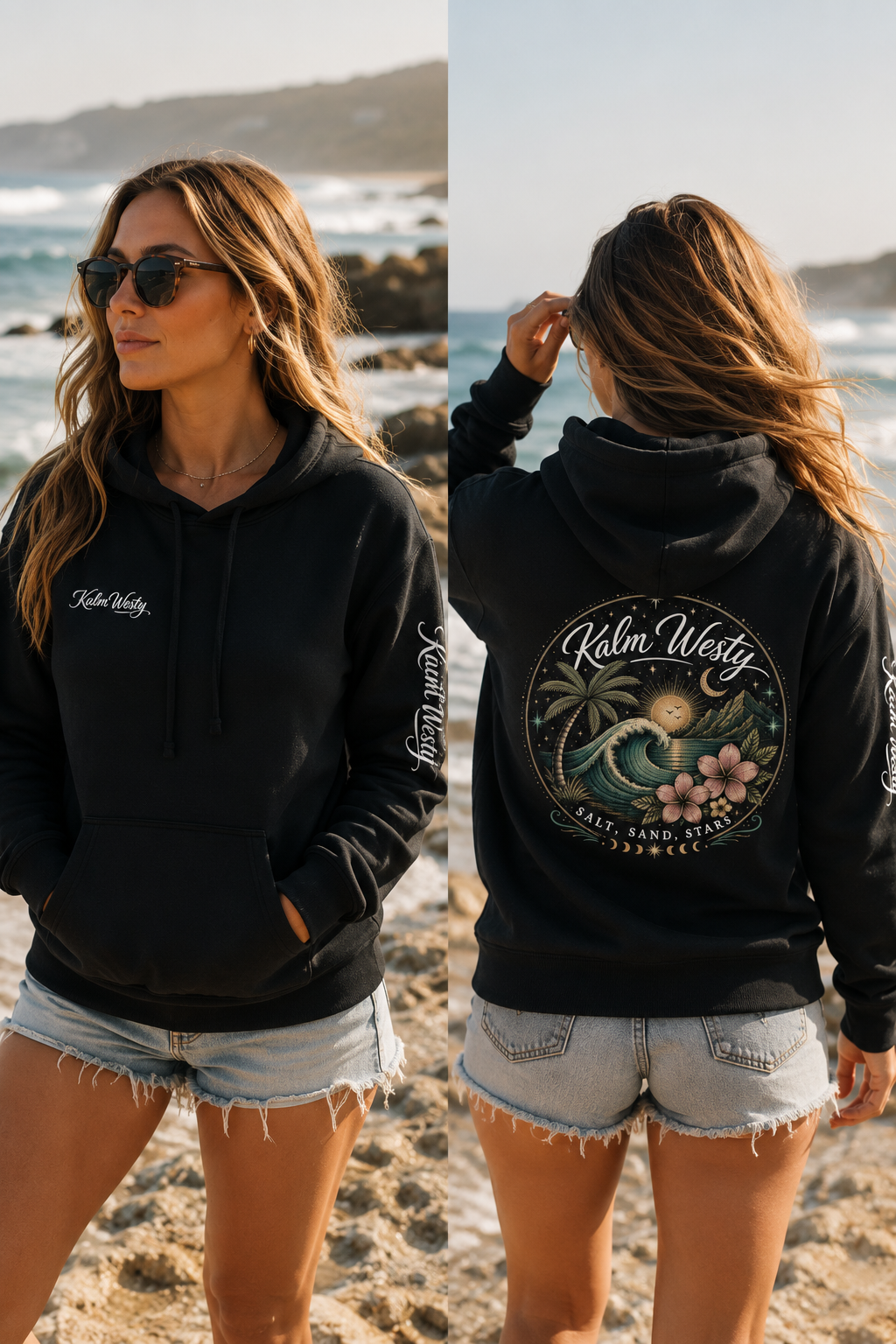Organic Cotton Hoodie – Coastal Wave Graphic Hoodie | Kalm Westy 🌙