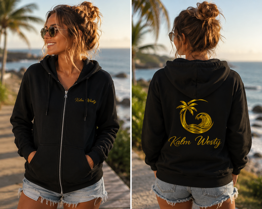 Zip Hoodie — Kalm Westy Gold Palm Logo