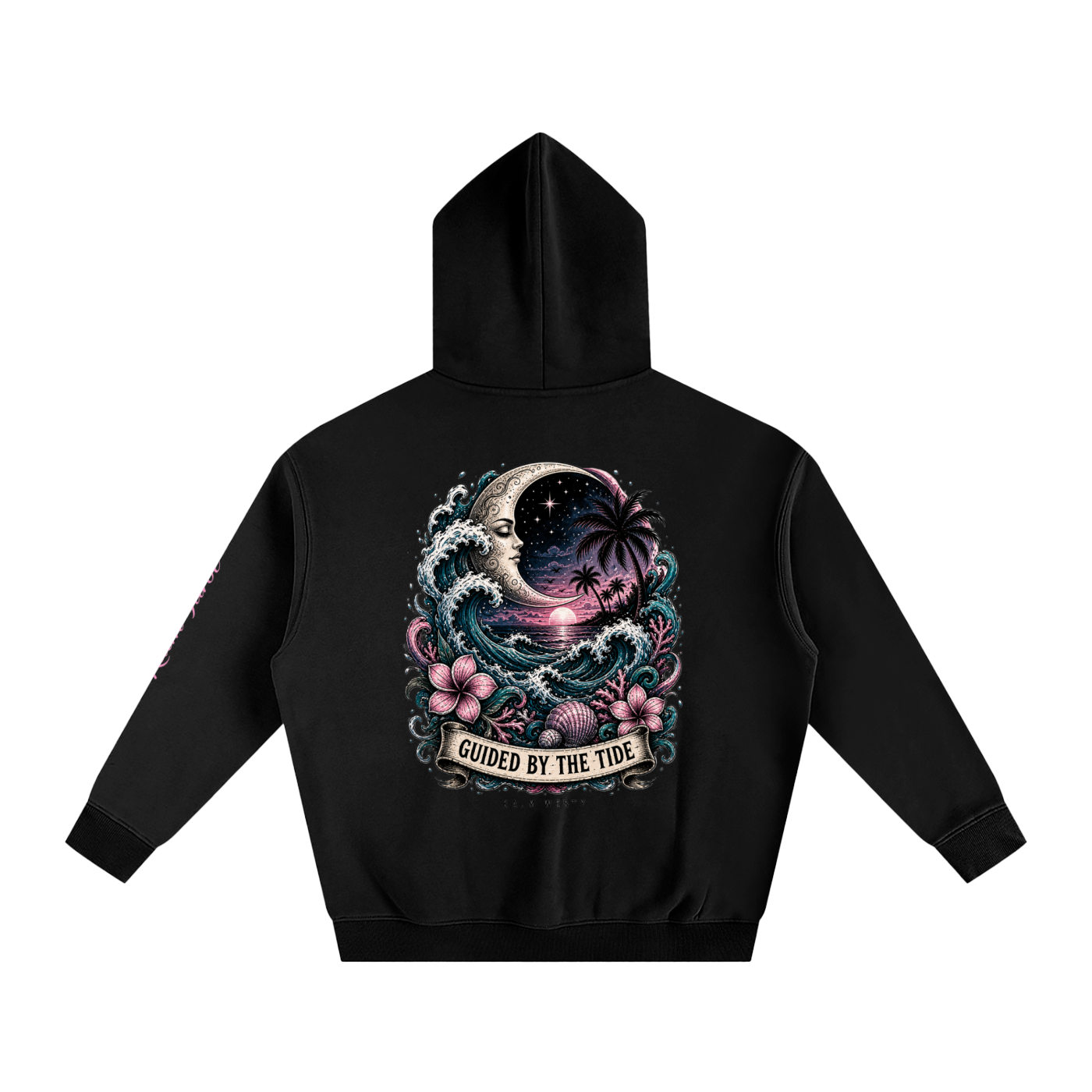 Oversized Coastal Witch Hoodie – Moon Wave Tarot Fleece Hoodie | Kalm Westy 🌙🔮