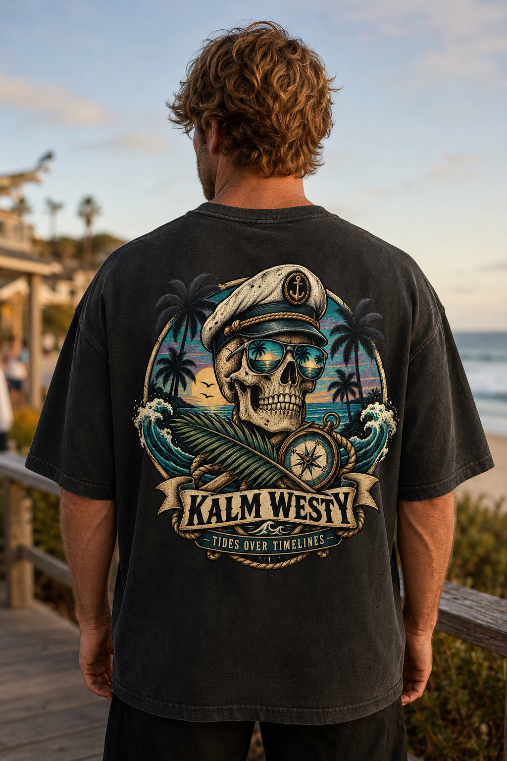 Oversized faded t-shirt "Tides Over Timelines"